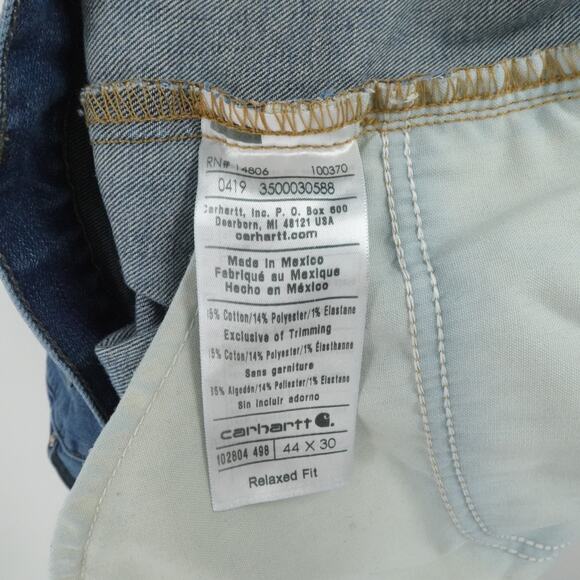 Carhartt Jeans Mens 44x30 Blue Denim Rugged Flex Relaxed Casual‎ Workwear - Picture 15 of 16